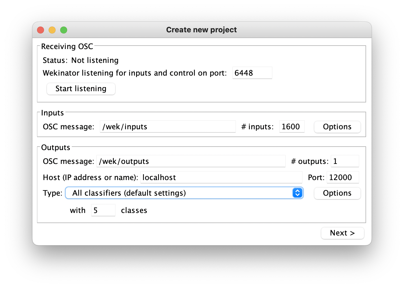 Wekinator machine learning interface